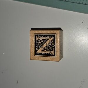 N Monogram rubber stamp with floral vine